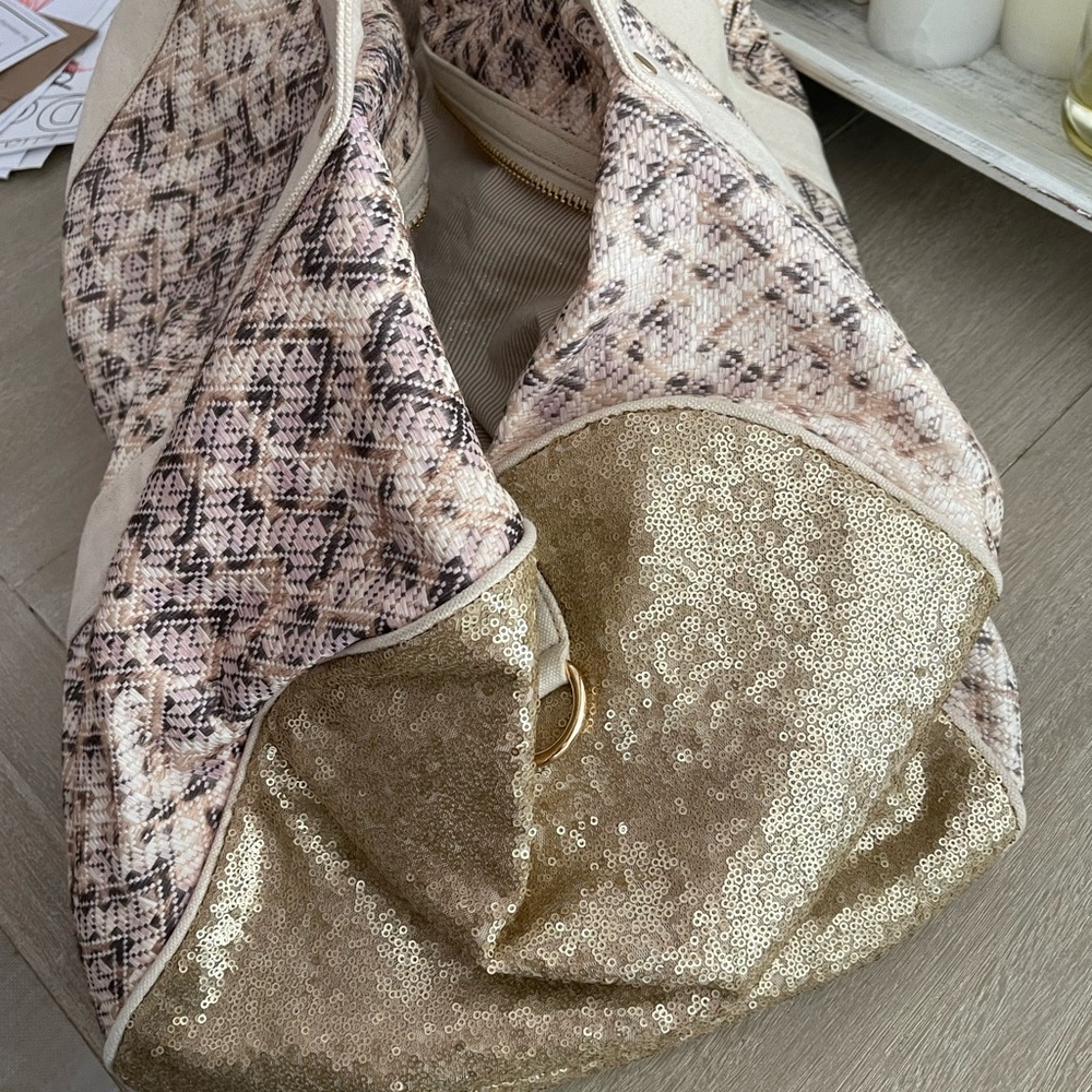 Deux Lux Gold and Cream Sequin Tote